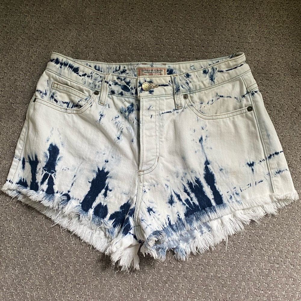 Guess Blue and White Tie-Dye Jean Shorts